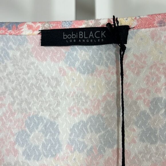BOBI BLACK Women’s Faux Wrap Floral Top Pink/Blue Size Small - Picture 3 of 9
